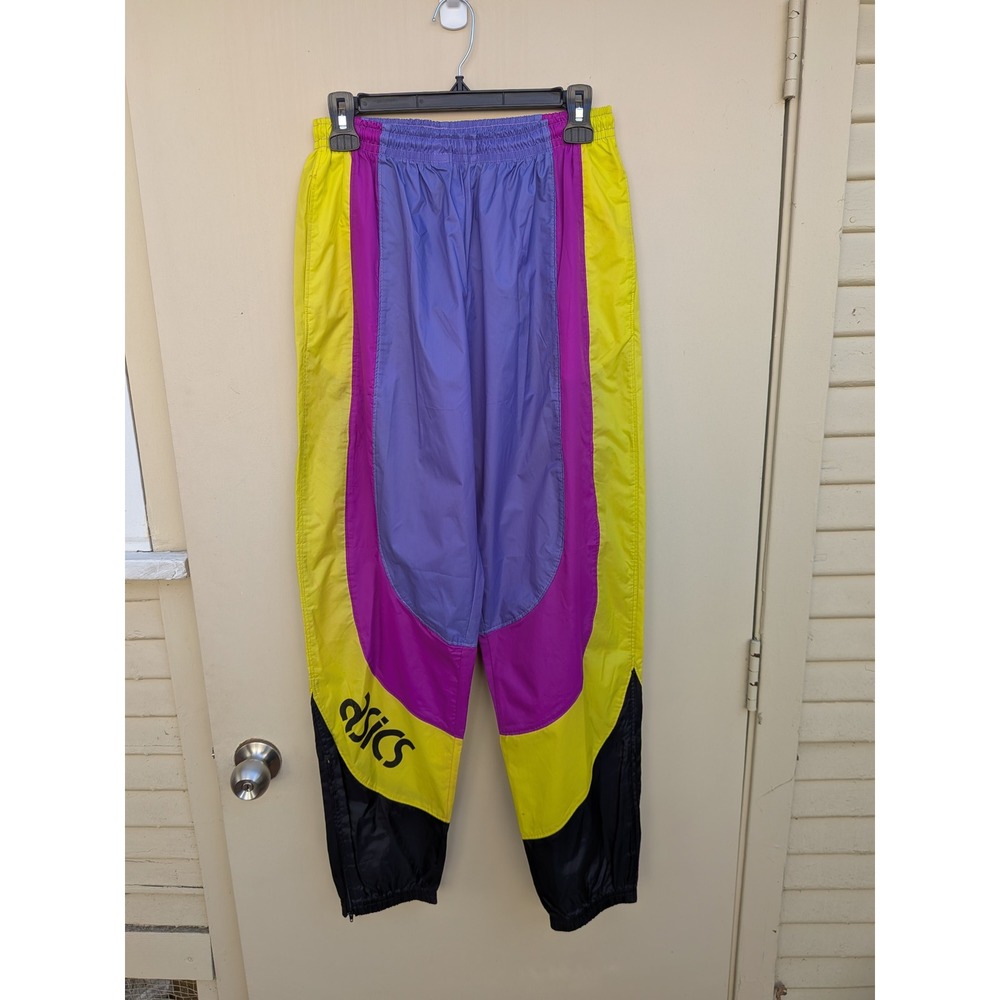 Vintage Asics Colorblock Track Pants Purple Yellow Black‎ Medium